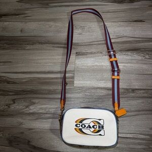 Coach White and Brown Belt Bag with Multicolor Strap